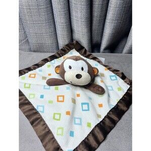 Garanimals Monkey Diamond Print Baby Blanket Brown Orange Satin Lovey Plush